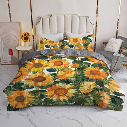 Shineful All Season Quilt 3-Piece Set Exquisite Sunflowers