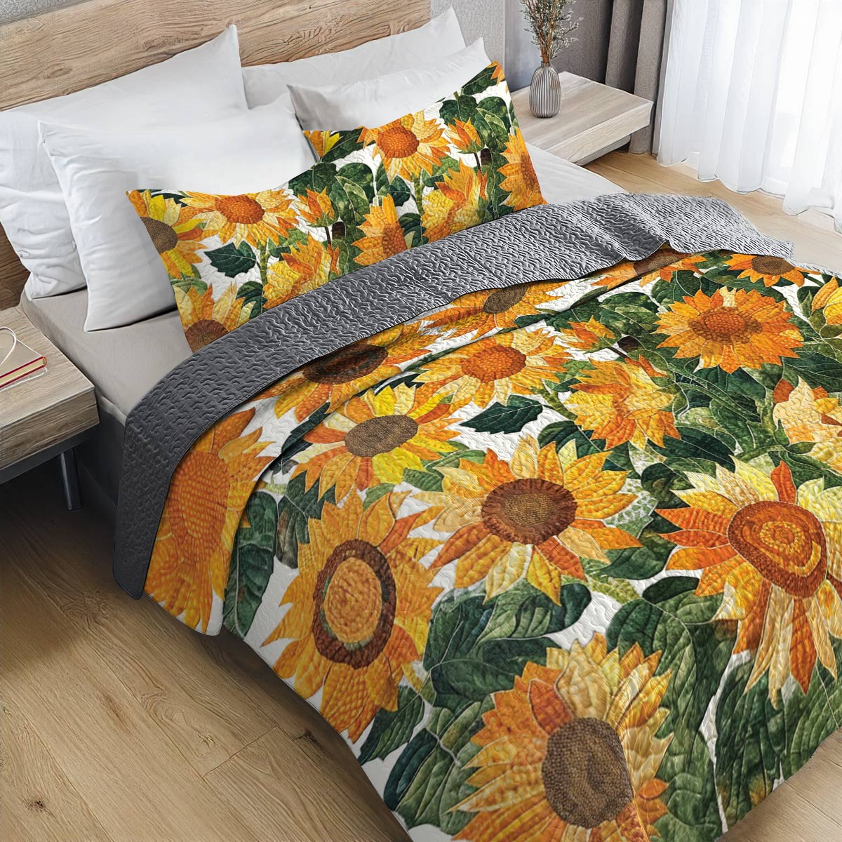 Shineful All Season Quilt 3-Piece Set Exquisite Sunflowers