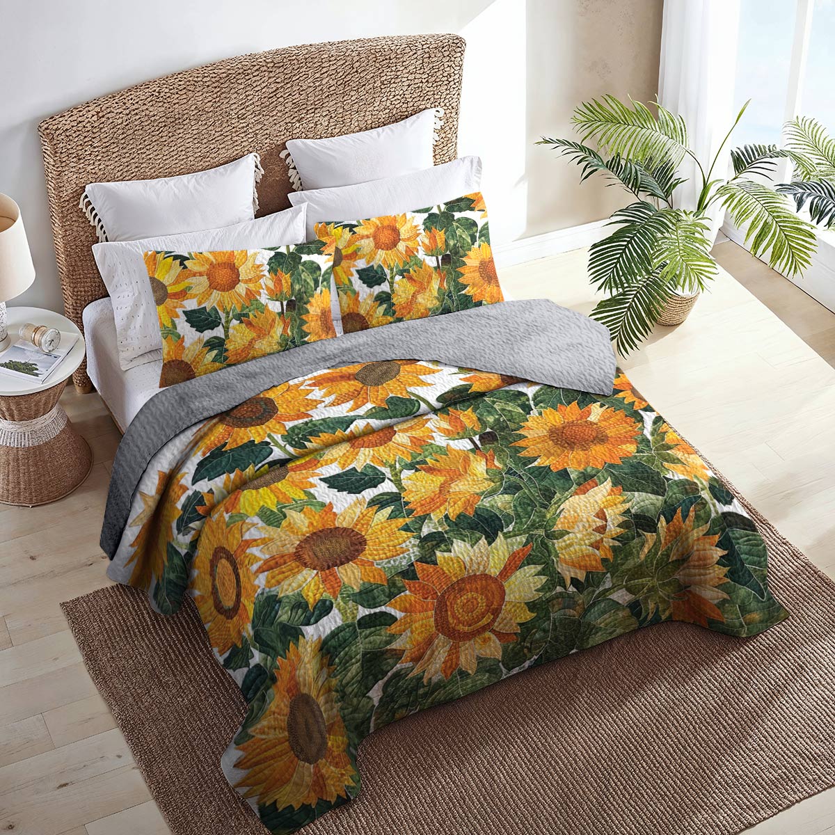 Shineful All Season Quilt 3-Piece Set Exquisite Sunflowers