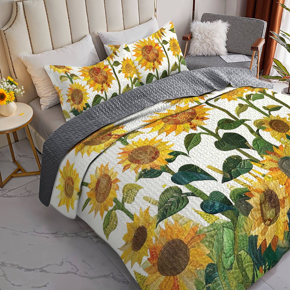 Shineful All Season Quilt 3-Piece Set Sunflower Garden Lovely