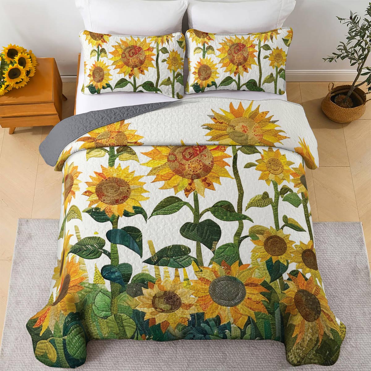 Shineful All Season Quilt 3-Piece Set Sunflower Garden Lovely