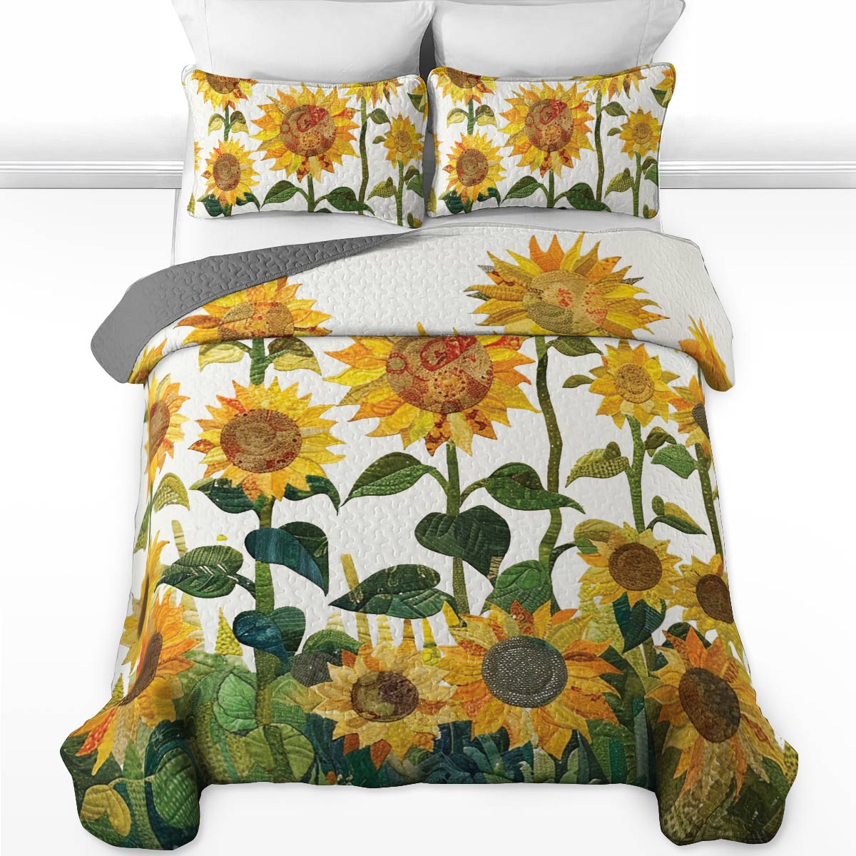 Ensemble de courtepointe toutes saisons Shineful 3 pièces Sunflower Garden Lovely 