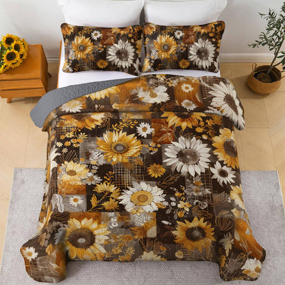 Shineful All Season Quilt 3-Piece Set Fall In Love Sunflowers