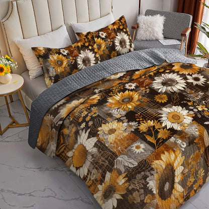 Shineful All Season Quilt 3-Piece Set Fall In Love Sunflowers