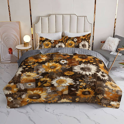 Shineful All Season Quilt 3-Piece Set Fall In Love Sunflowers