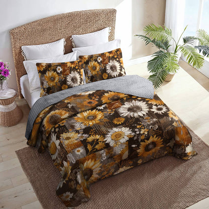 Shineful All Season Quilt 3-Piece Set Fall In Love Sunflowers