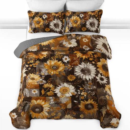 Shineful All Season Quilt 3-Piece Set Fall In Love Sunflowers