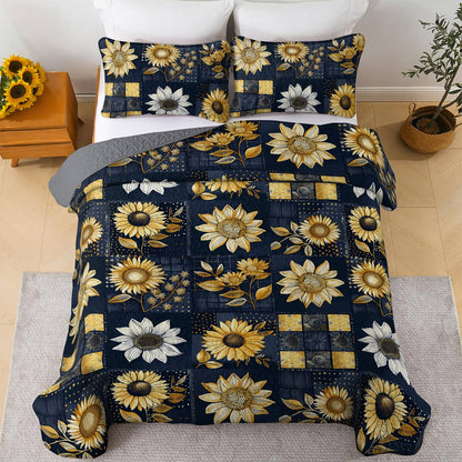 Shineful All Season Quilt 3-Piece Set Inelegance Sunflowers