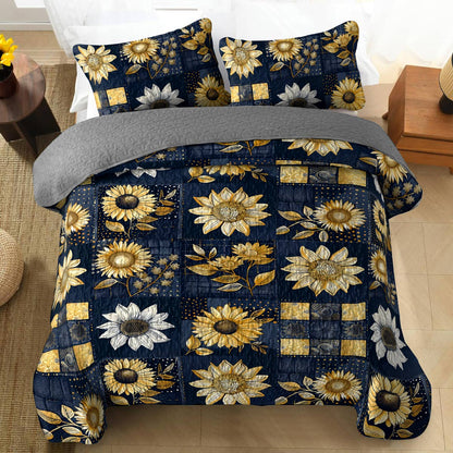 Shineful All Season Quilt 3-Piece Set Inelegance Sunflowers