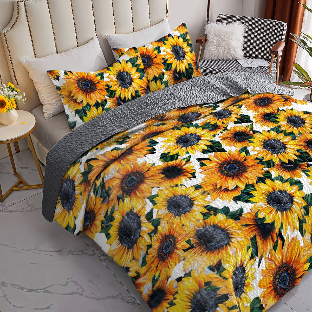 Shineful All Season Quilt 3-Piece Set Splendid Sunflowers