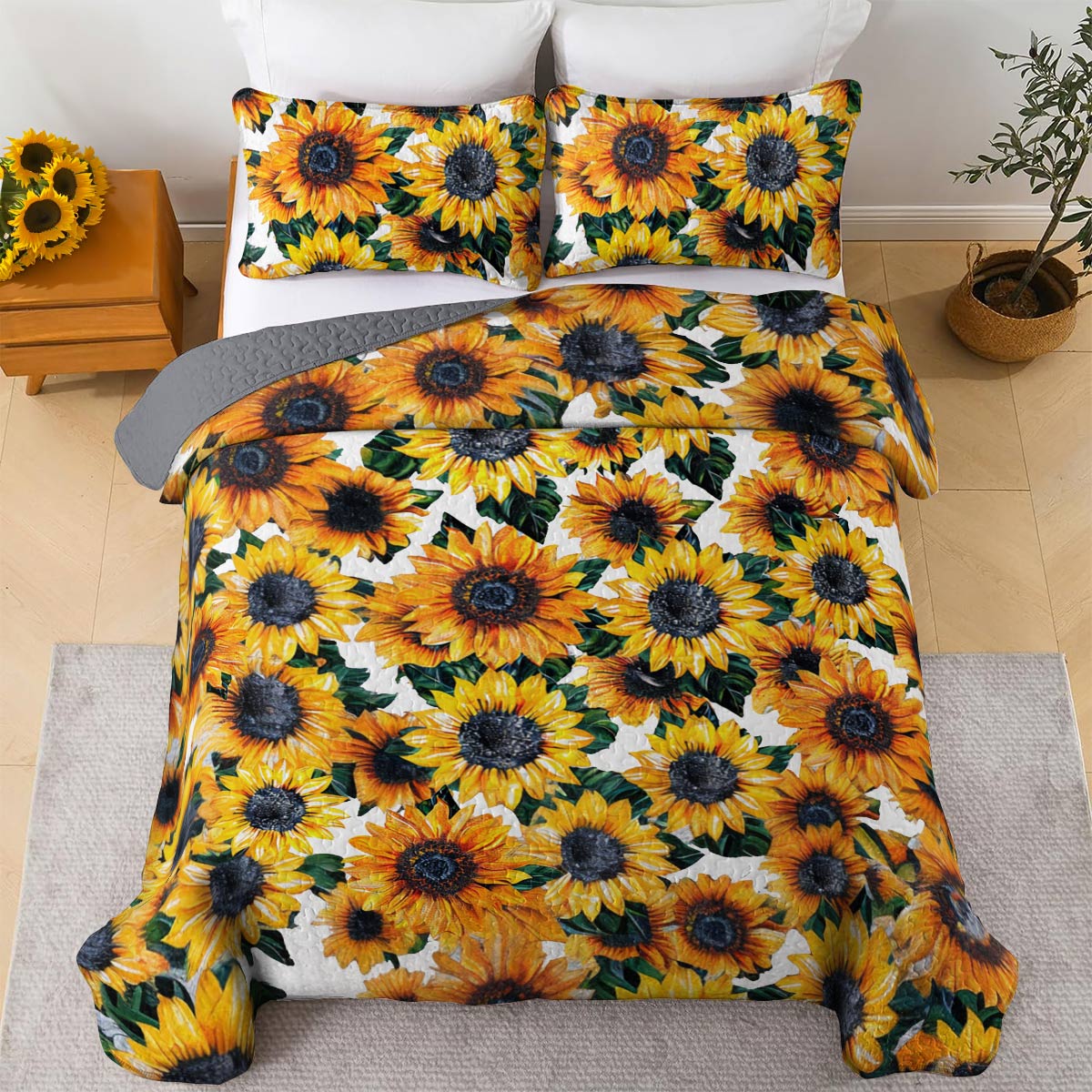 Shineful All Season Quilt 3-Piece Set Splendid Sunflowers