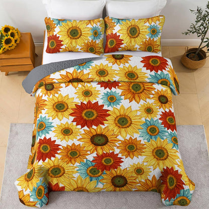 Shineful All Season Quilt 3-Piece Set Alluring Sunflowers