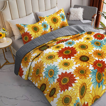 Shineful All Season Quilt 3-Piece Set Alluring Sunflowers