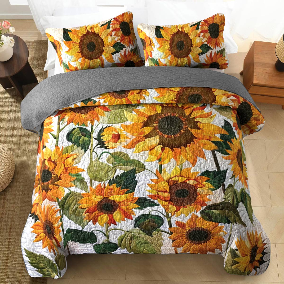 Shineful All Season Quilt 3-Piece Set Sunshine Sunflower Garden