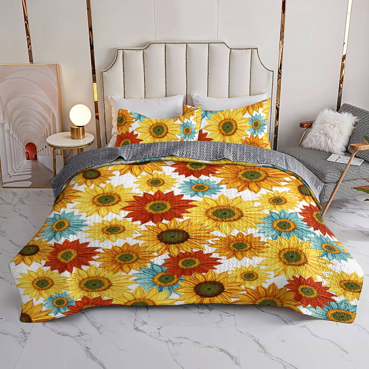 Shineful All Season Quilt 3-Piece Set Alluring Sunflowers