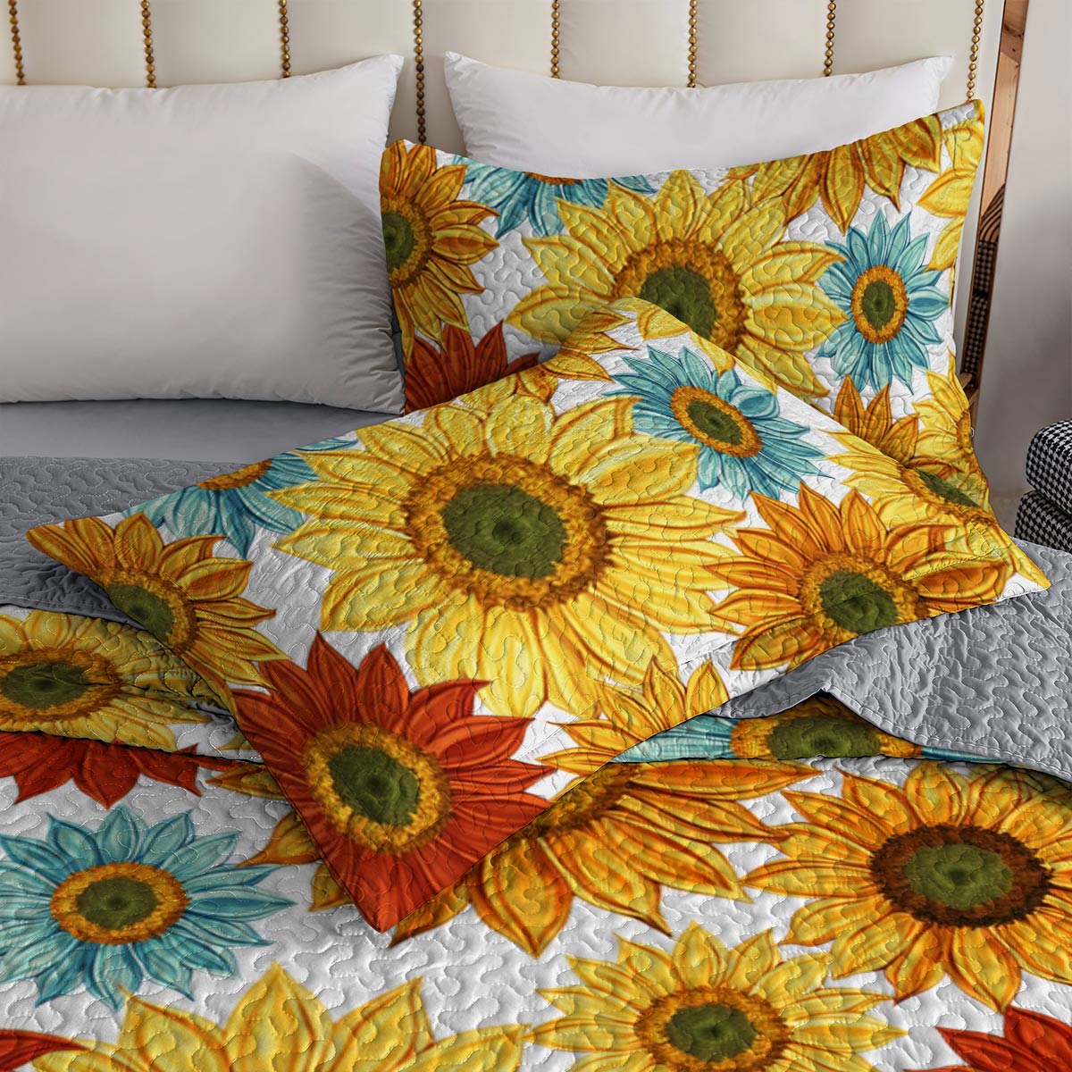 Shineful All Season Quilt 3-Piece Set Alluring Sunflowers