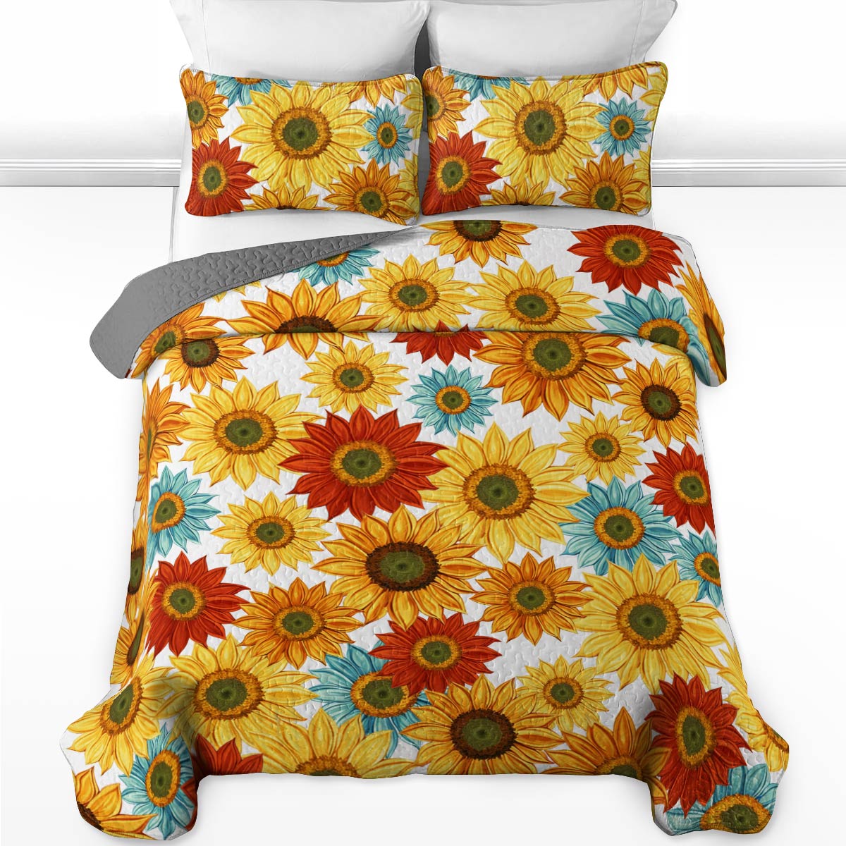 Shineful All Season Quilt 3-Piece Set Alluring Sunflowers