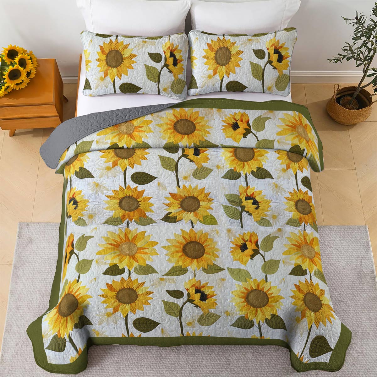 Shineful All Season Quilt 3-Piece Set Cute Sunflowers