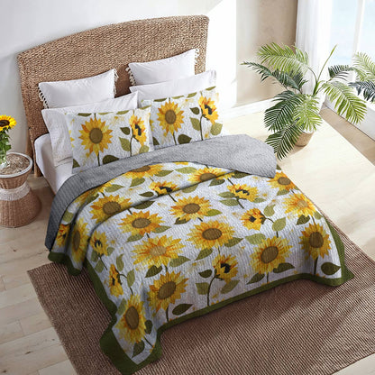 Shineful All Season Quilt 3-Piece Set Cute Sunflowers