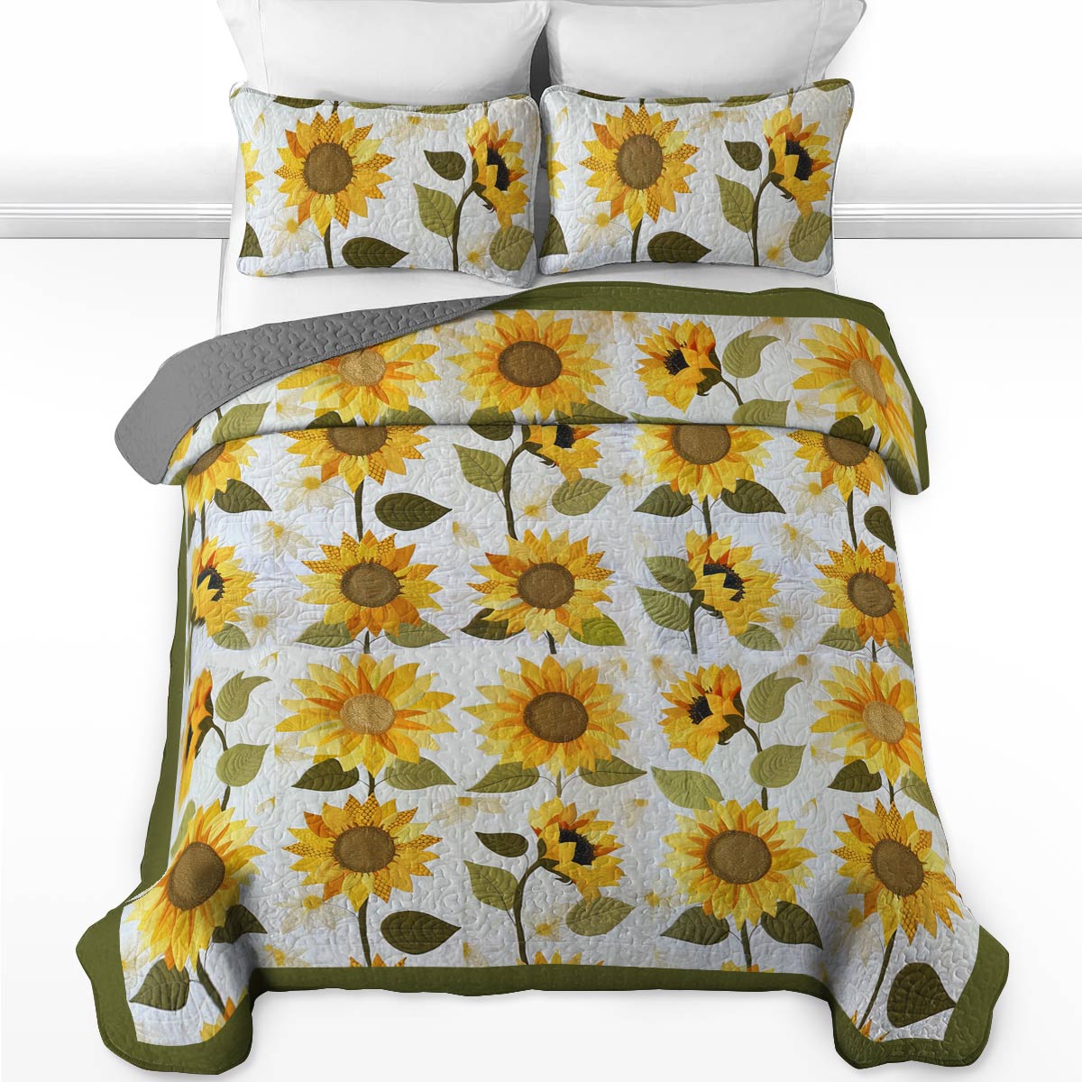 Shineful All Season Quilt 3-Piece Set Cute Sunflowers