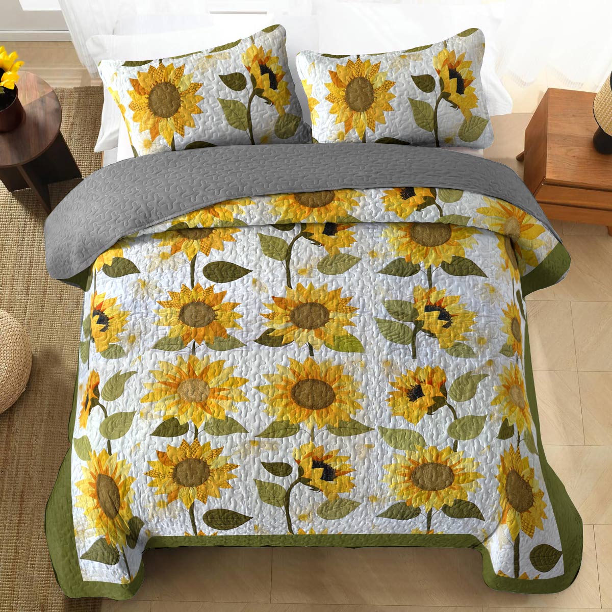 Shineful All Season Quilt 3-Piece Set Cute Sunflowers