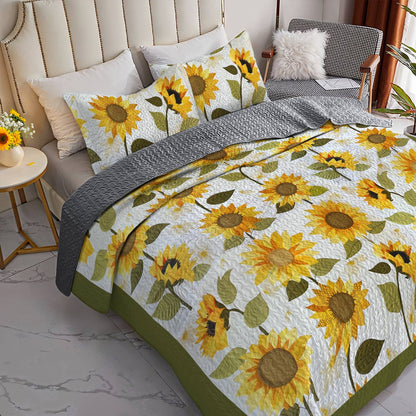 Shineful All Season Quilt 3-Piece Set Cute Sunflowers