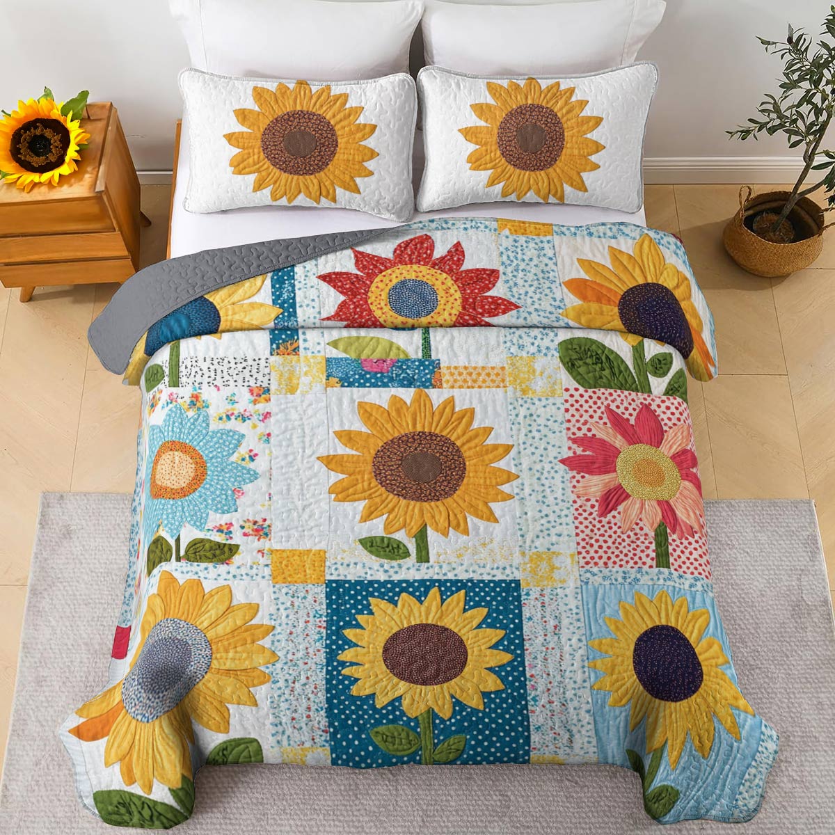 Shineful All Season Quilt 3-Piece Set Love Sunshine Sunflowers