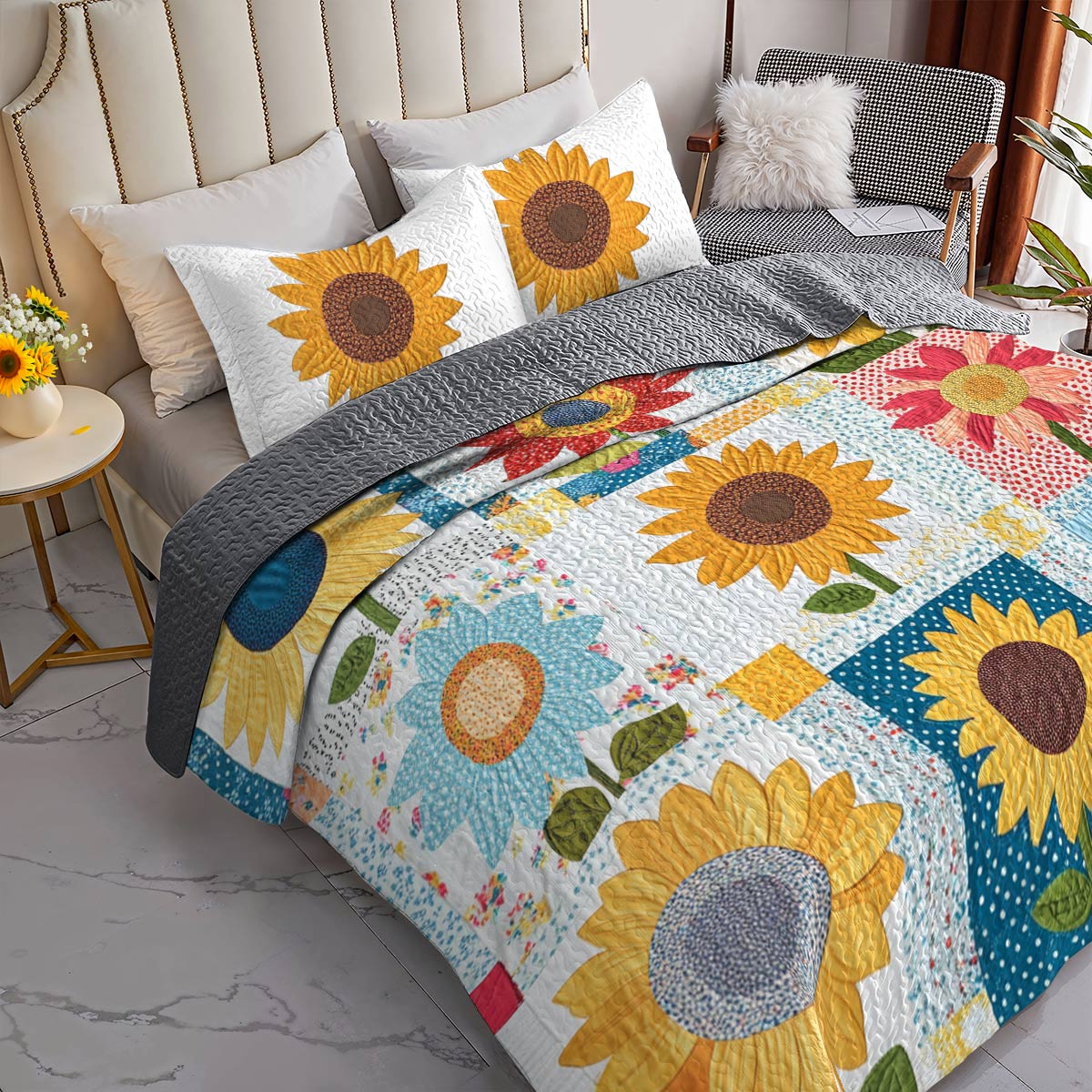 Shineful All Season Quilt 3-Piece Set Love Sunshine Sunflowers