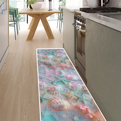 Shineful Ultra-Thin Non Skid Floor Mat, Kitchen Rugs Coastal Shell