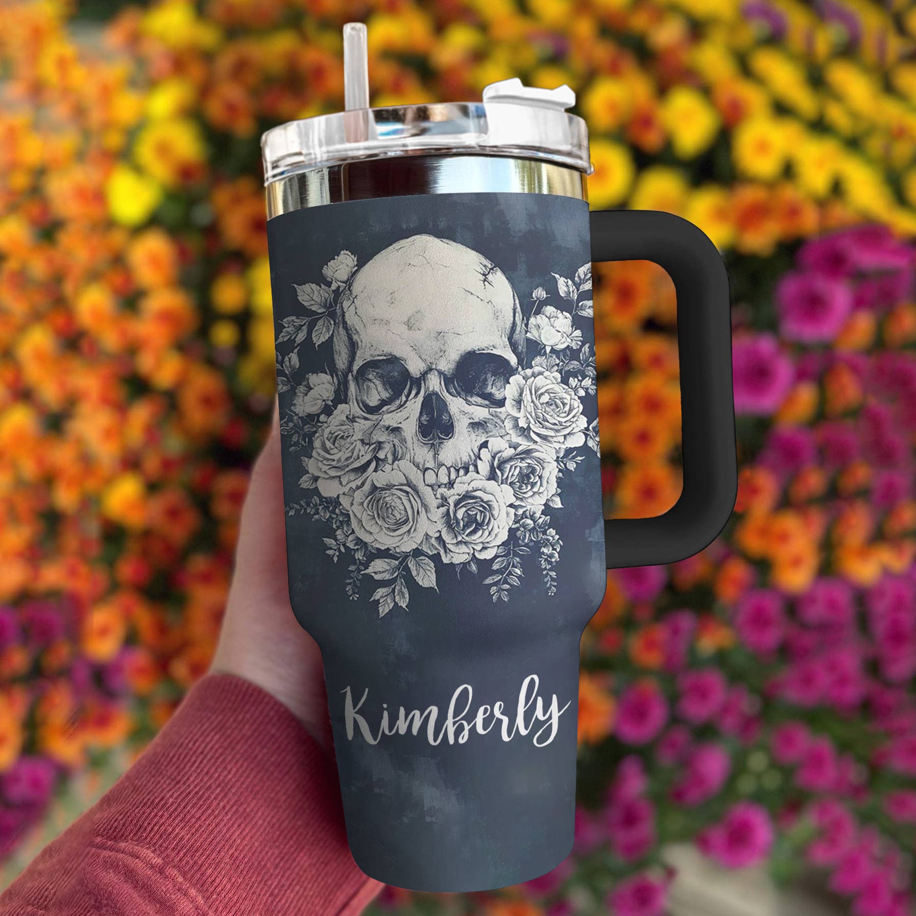 Skull Personalized 40 Oz Shineful™ Tumbler Faith Love Tl10 Black 40Oz