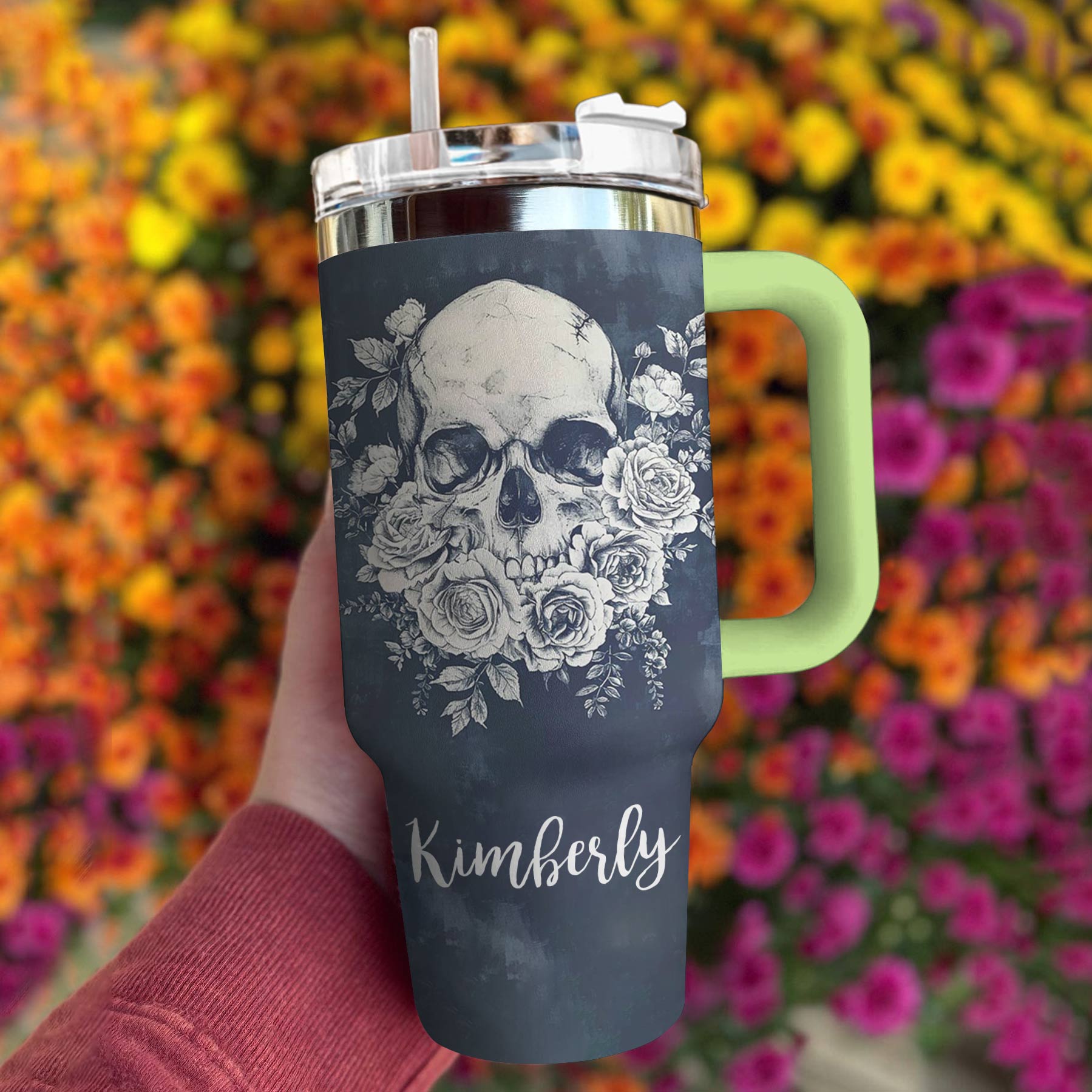 Skull Personalized 40 Oz Shineful™ Tumbler Faith Love Tl10 Green 40Oz