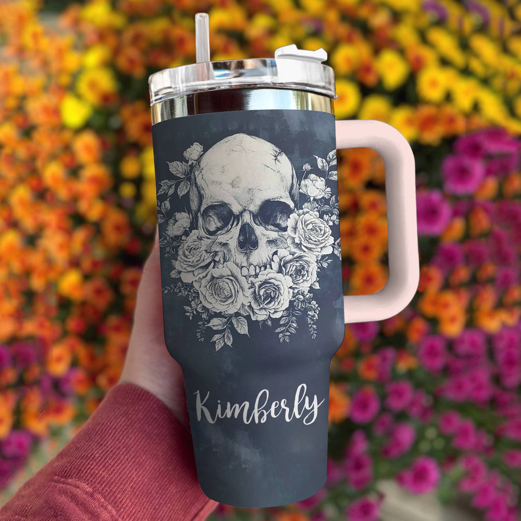 Skull Personalized 40 Oz Shineful™ Tumbler Faith Love Tl10 Pink 40Oz