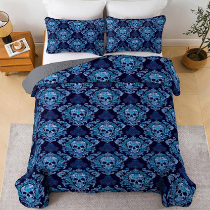 Shineful All Season Quilt 3-Piece Set Striking Skull Love