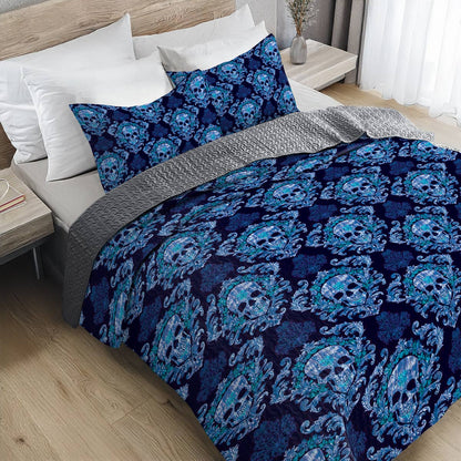 Shineful All Season Quilt 3-Piece Set Striking Skull Love