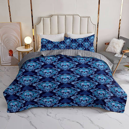 Shineful All Season Quilt 3-Piece Set Striking Skull Love