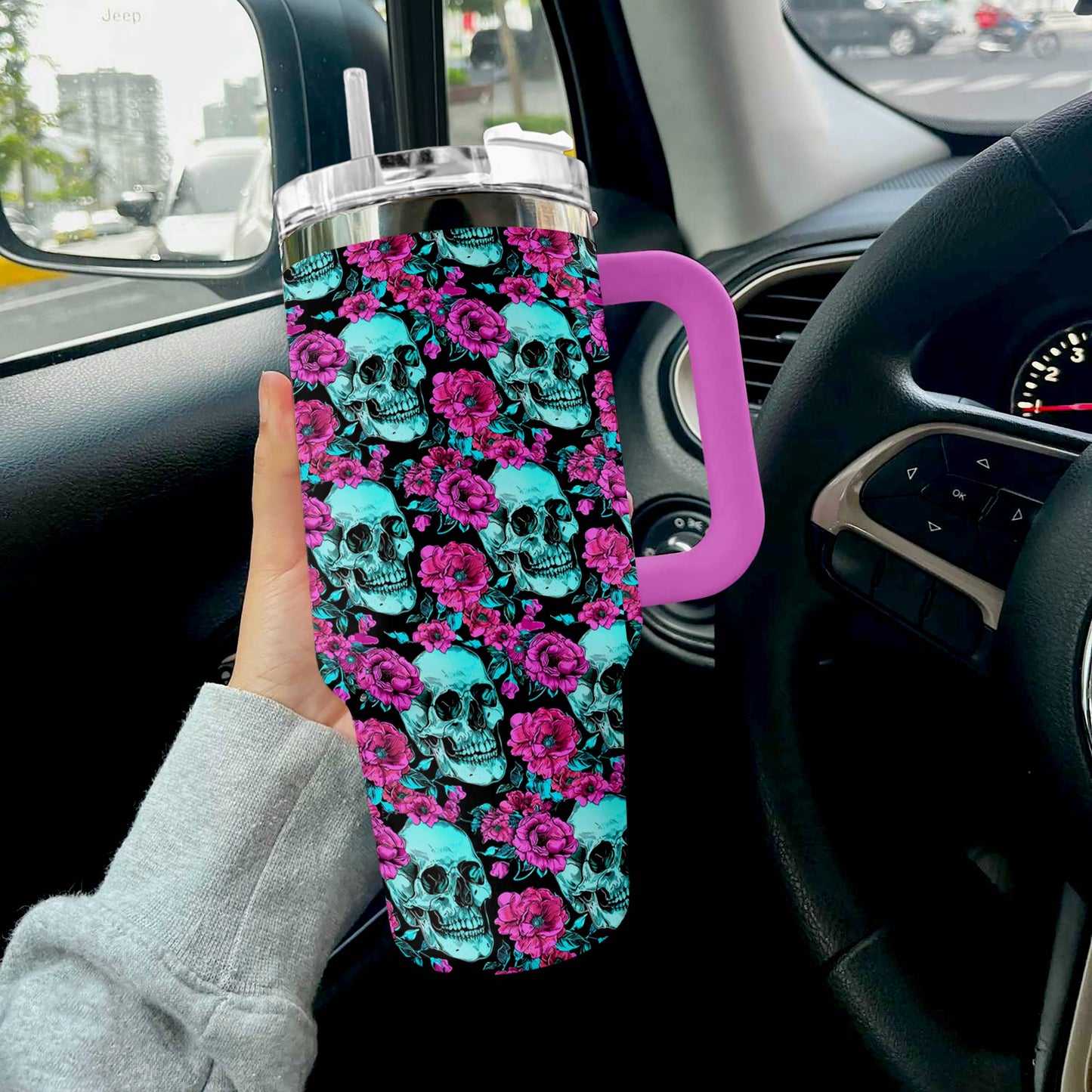 Shineful Tumbler Gorgeous Flowers Skull