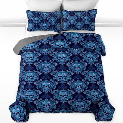 Shineful All Season Quilt 3-Piece Set Striking Skull Love