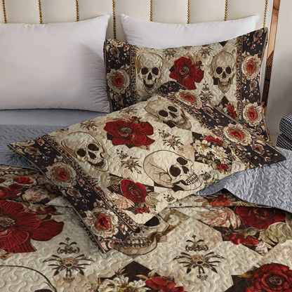 Shineful All Season Quilt 3-Piece Set Elegent Skull Roses