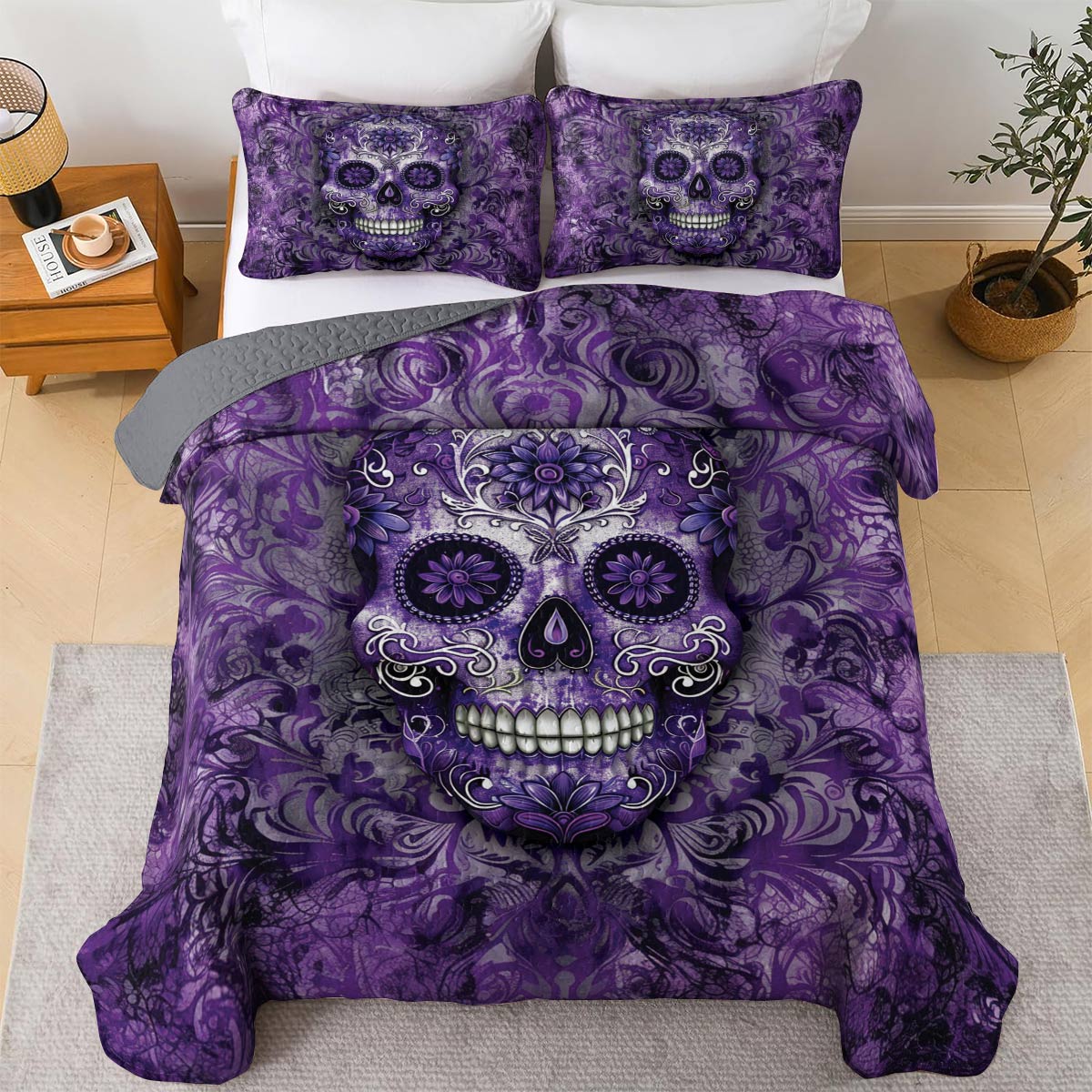 Shineful All Season Quilt 3-Piece Set Gorgeous Mandala Skull