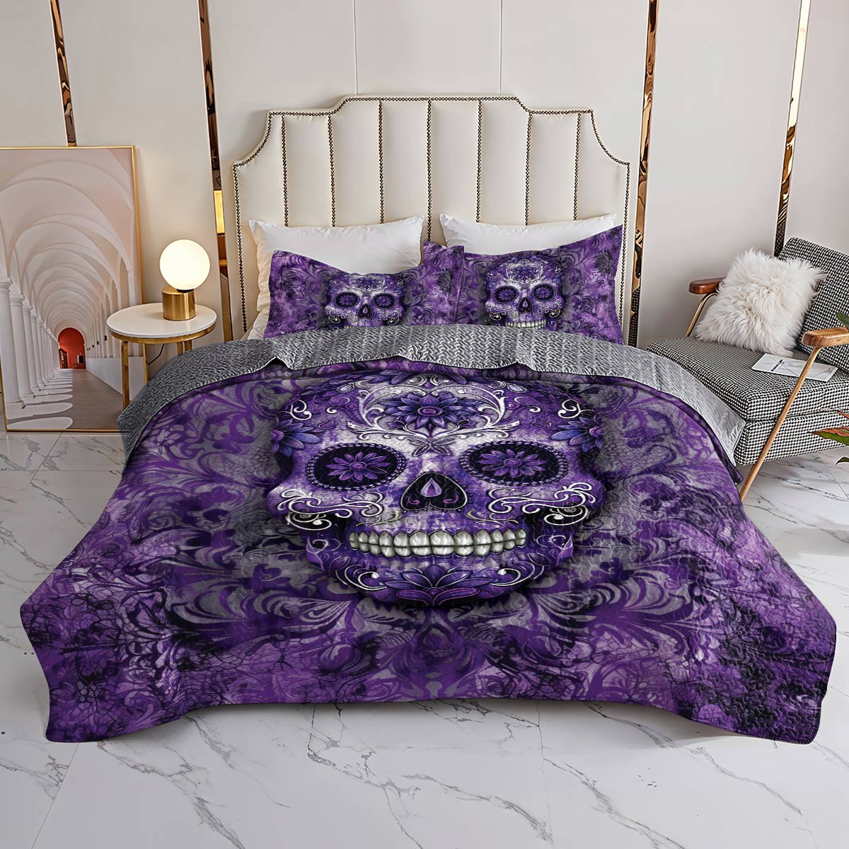 Shineful All Season Quilt 3-Piece Set Gorgeous Mandala Skull