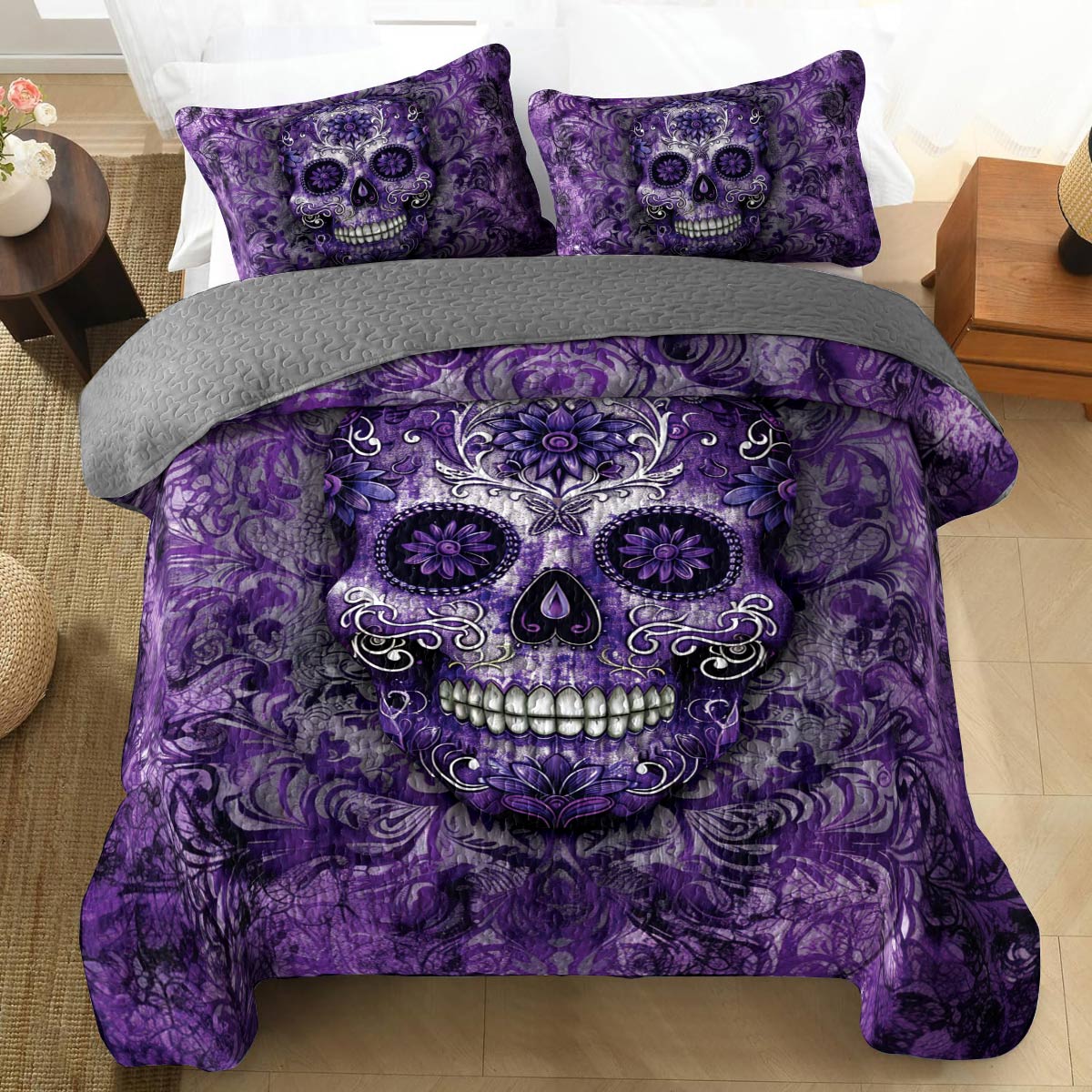 Shineful All Season Quilt 3-Piece Set Gorgeous Mandala Skull