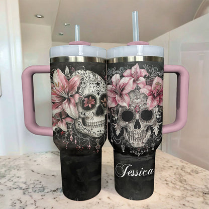 Shineful Tumbler Personalized Skull With Lilies Lovely