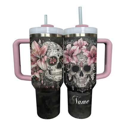 Shineful Tumbler Personalized Skull With Lilies Lovely