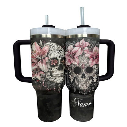 Shineful Tumbler Personalized Skull With Lilies Lovely