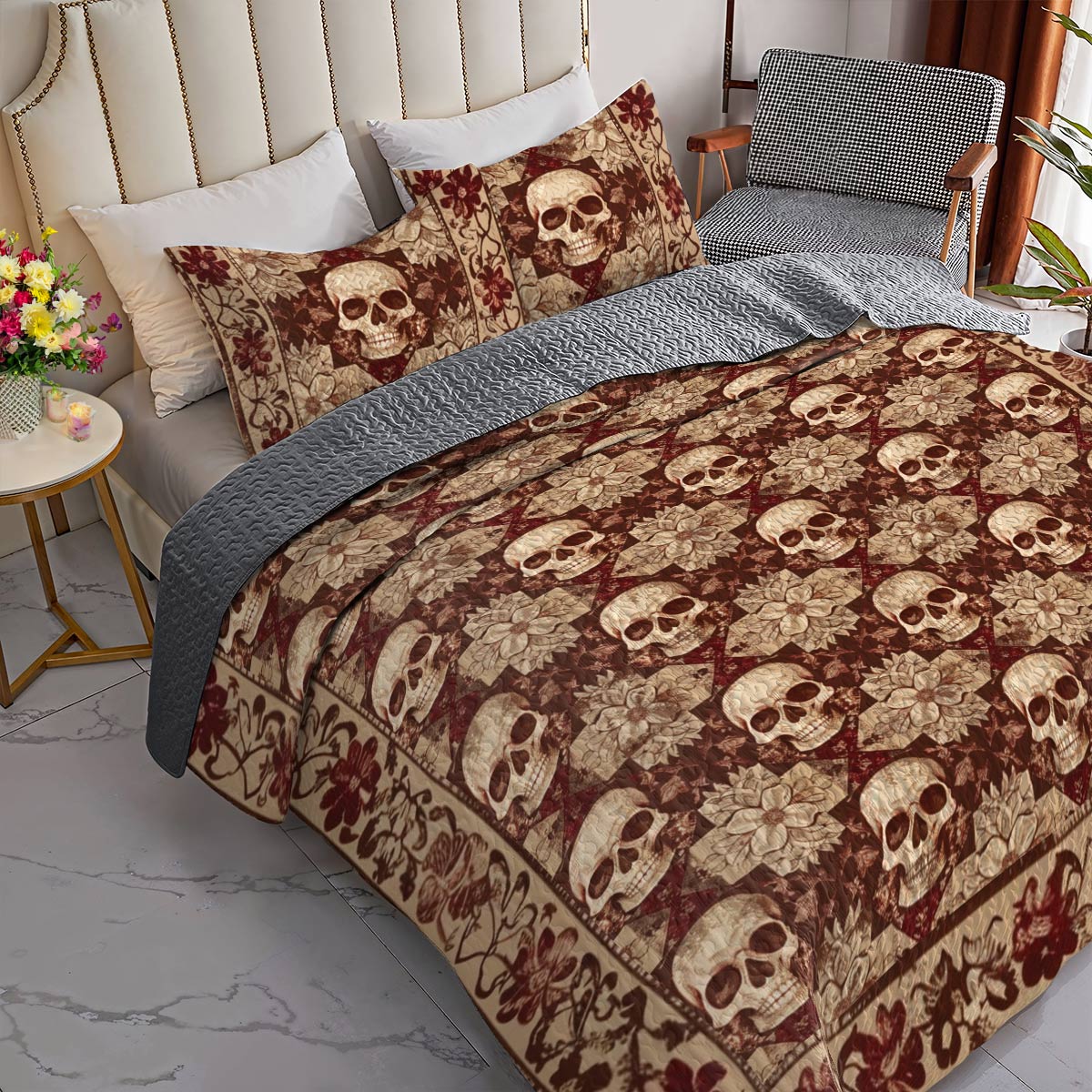 Shineful All Season Quilt 3-Piece Set Skull Love