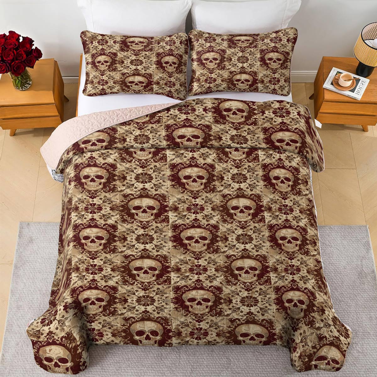 Shineful All Season Quilt 3-Piece Set Skull In My Heart