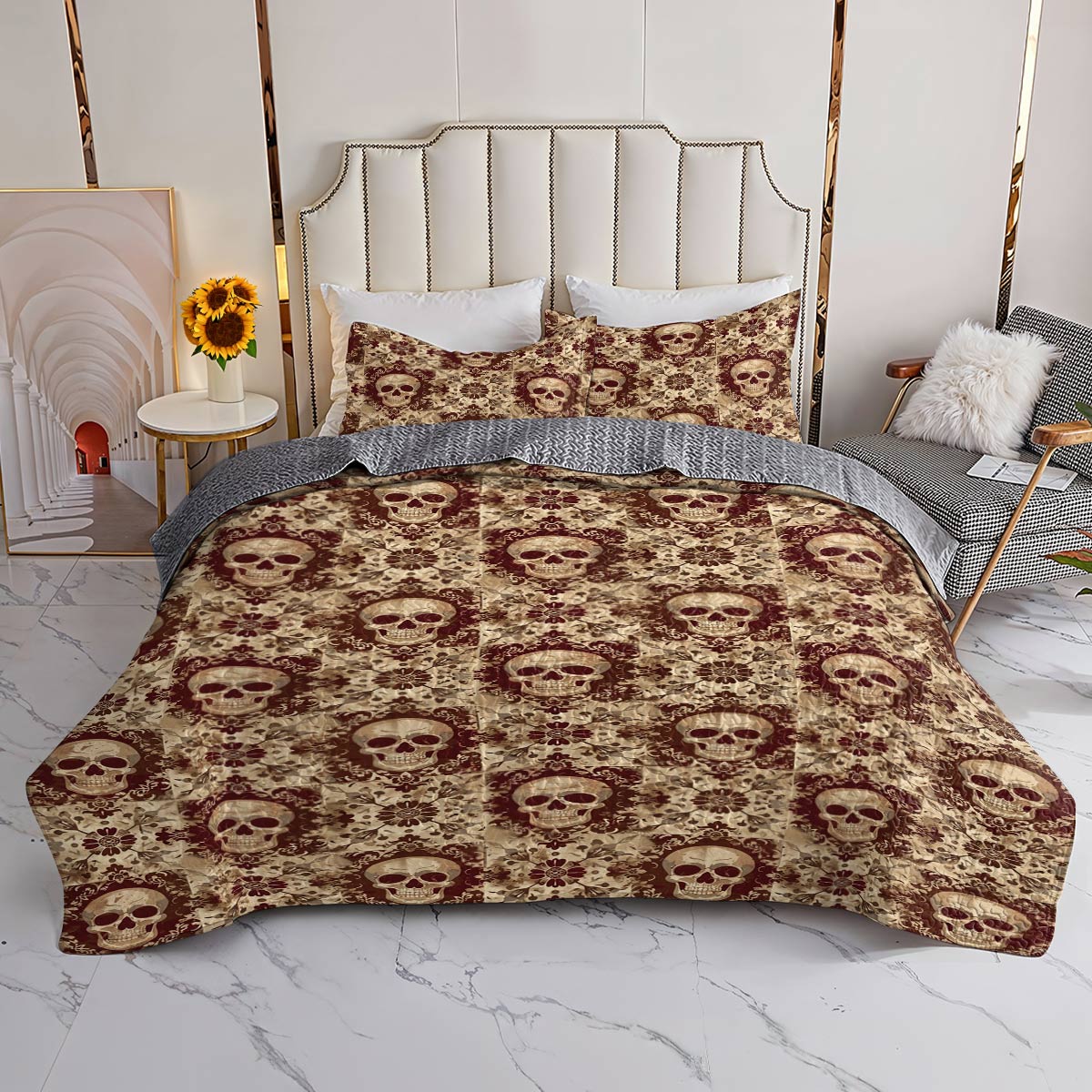 Shineful All Season Quilt 3-Piece Set Skull In My Heart