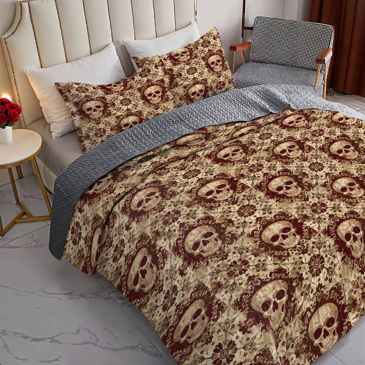 Shineful All Season Quilt 3-Piece Set Skull In My Heart