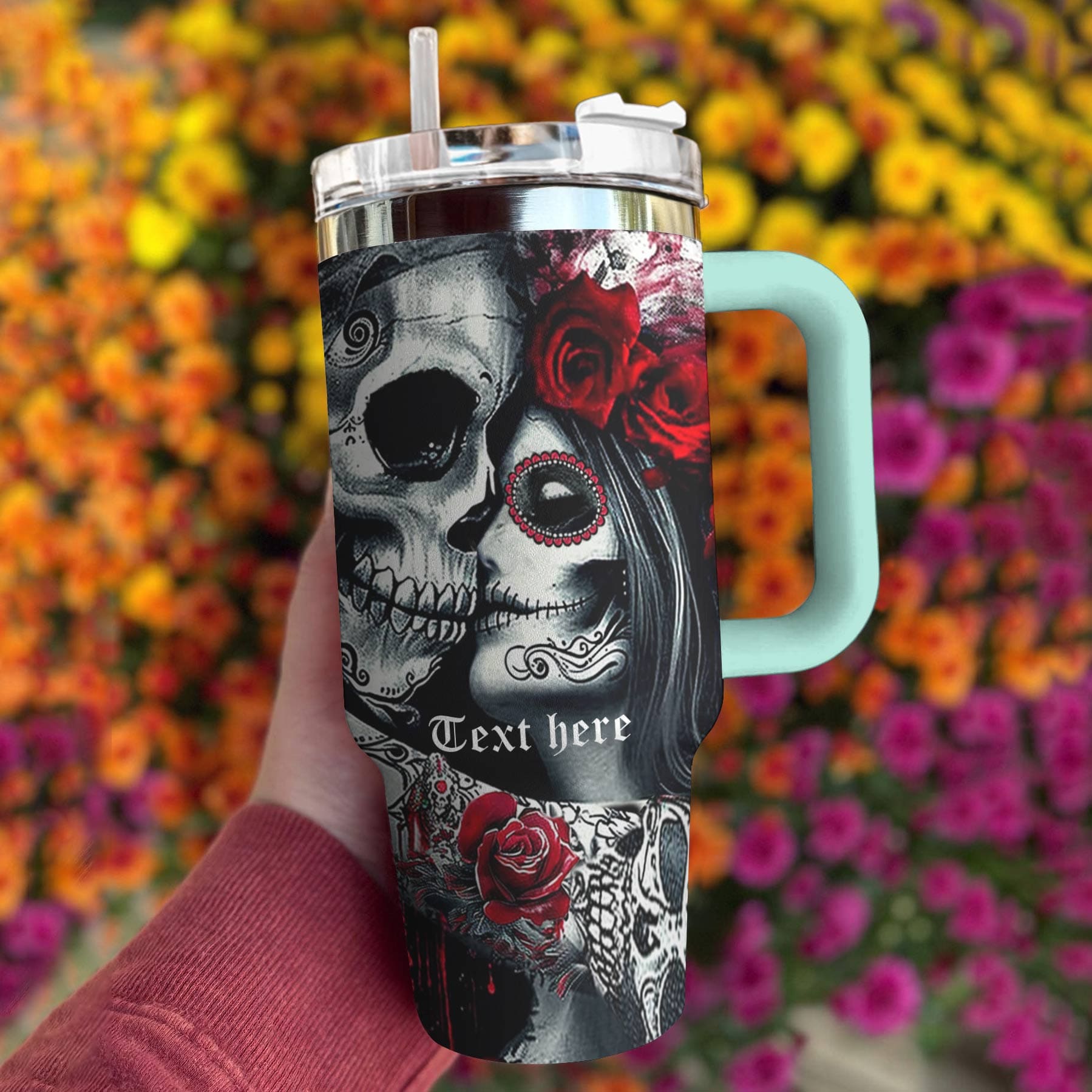 Skull Personalized 40 Oz Shineful™ Tumbler Love Tl10 Turquoise Blue 40Oz