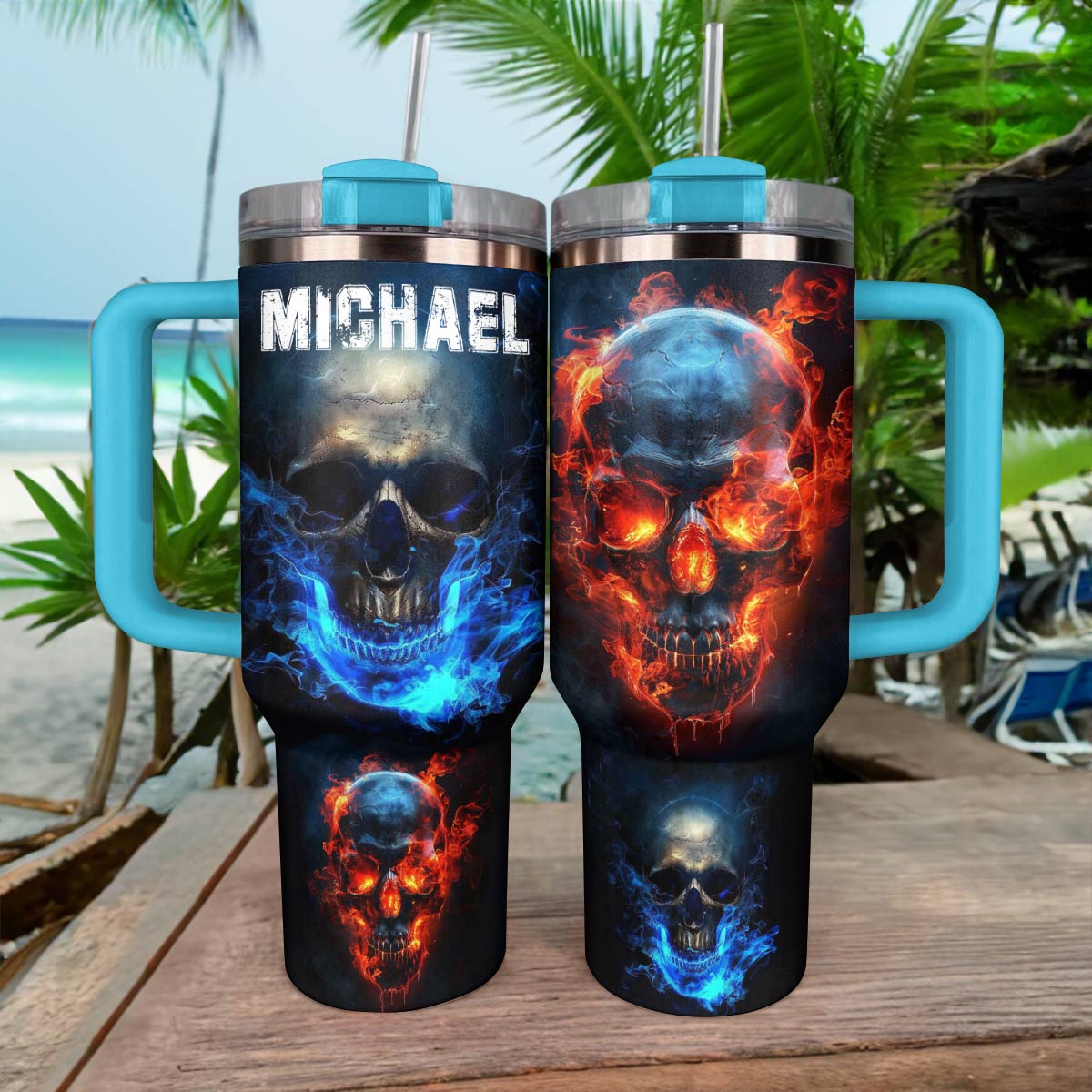 Shineful Tumbler Personalized The Power Of Fire And Ice Skull